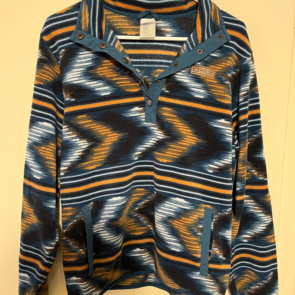 Cinch Blue and Orange Striped Sweater